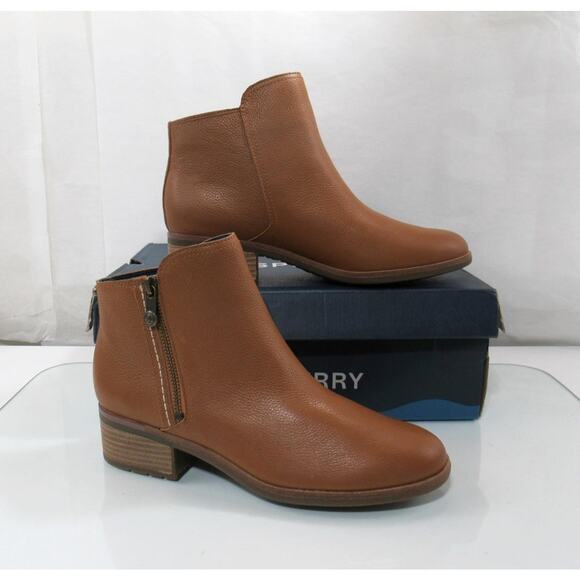 Women's Sperry Size 8.5 Seaport Storm 2.0 Booties Water Resistant Leather Tan - Picture 3 of 10